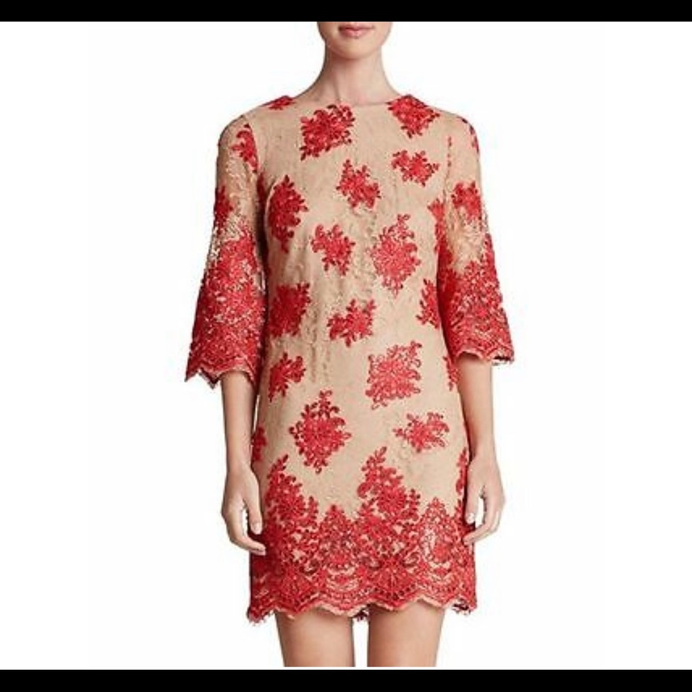 Gorgeous Dress the Population Melody Shift Lace & Red Sequin Dress